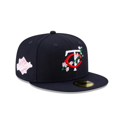 Blue Minnesota Twins Hat - New Era MLB Side Patch Bloom 59FIFTY Fitted Caps USA2735816